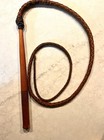 Vintage Leather Bull Whip W Braided Leather Stock Whip   Wood Handle