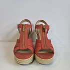 Michael Kors Espadrille Platform Wedge Sandals Size 7 5 Coral Canvas Gold Zipper