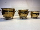 Set Of Three Vintage Brass Planters With Decorative Handles And Feet  India