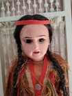 Antique German 13    Native American Indian Woman Bisque Head Doll Scowling Face
