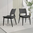 Modern Minimalist Grey Pu Leather Dining Chairs Set Of 2  Comfortable Backrest