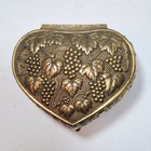 Vintage Mcm Japan Brass Heart Shaped Footed Red Velvet Lined Hinged Trinket Box 