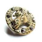 Antique Pierced Brass Horse Head Picture Button   Cut Steels Border   Under 3 4 