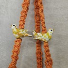 Vintage Macrame Plant Hanger Birds Ceramic Bowl 31  Long Retro Hippie Boho