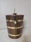Vintage Mcm Ice Bucket Barware Entertaining Walnut Lid Handle 11  Tall