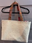 Cream Patchwork Tote Bag W  Coin Purse  Quilted Stitching  Silver Hardware