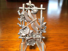 Vintage Antique French White  dragonfly On Trellis-flowers  Pierced Metal Button