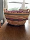 Big 13    Diameter Longaberger  Basket With Leather Handles  Fabric Liner  Plastic