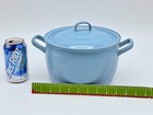 Vintage 5 Qt Powder Blue Enamel On Steel Enamelware Stock Pot 8-1 2  X 5  Tall