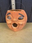 Vintage Neon Orange Halloween Paper Mache Pulp Choir Boy Jack O Lantern 5  1940s