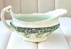 Antique Dunn Bennett Perfecto Green Transferware Gravy Boat England
