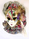 1980s Ceramic Venetian Masquerade Mardi Gras Wall Mask Lame  Glitter Feathers