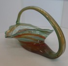 Mid Century Modern Mcm Blown Glass Brown   Green Swirl Pattern 13 l X 7  T X 8 w