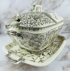 Antique Burmah W h  Crindley   Co  Tunstall Brown Soup Tureen Platter   Ladle 
