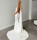 Elegant White Mermaid Wedding Dresses Halter Neck Sleeveless Satin Bridal Gowns