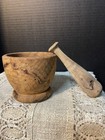 Antique Primitive Hand Turned Wooden Mortar   Pestle Spice  Herb Medicinal Grind