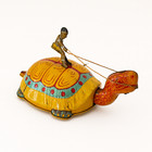 Vintage 1930s J  Chein No  145 Tin Wind-up Mechanical Turtle Rider Toy