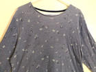 Croft   Barrow Womens Blouse 1x Plus Floral Blue Classic Tee Shirt Long Sleeve
