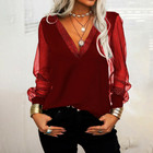 Ladies Long Sleeve Mesh T Shirt Women V Neck Casual Pullover Party Blouse Tops