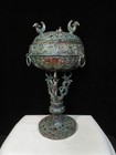 China Ancient Dynasty Antique Pure Bronze Inscription 3 Dragon Pot Bowl Utensils