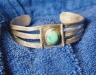 Antique Navajo 1920 s Ingot Silver Turquoise Cuff Bracelet Hand Hammered Tribal