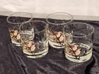 Vintage Couroc Chickadee Lowball Glasses Set Of 4 Mid Century Gold Rocks  Signed