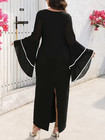 Plus Size Elegant Black White Contrast Sleeve Midi Dress Back Split 2xl 3xl