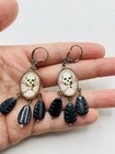 Vintage Silver Tone Funky Skull Pirate Halloween Day Of The Dead Dangle Earrings