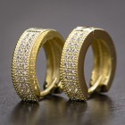 Men s Small Iced Yellow Gold Plated 925 Sterling Silver Iced Hoops Earrings
