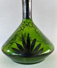 Vintage Italian Green Glass Decanter Genie Bottle With Silver Overlay