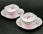 2 Sets Antique Sarreguemines Minton Pink Floral Demitasse Cup Saucer Scalloped