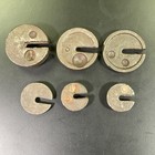 Vintage Cast Iron Platform Scale Round Slotted Balance Beam Weights Lot Of 6