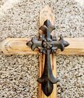 Vintage Cut Layered Wood   Metal Milagro Cross Handmade Mexican Folk Art Jesus 