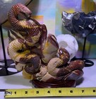 Carved Stone Coiled Snake Reptile Figurine Sculpture On Base
