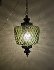 Dimpled Vintage Green Glass Falkenstein Hanging Light Swag Lamp Retro Diffuser 