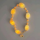 Vintage Brass Tone Metal Chain Link Belt Faux Amber Cabochons 43  Adjustable