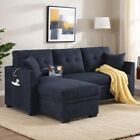 L-shaped Pull Out Sleep Couch Bed Modern Reversible Sleeper Sectional Sofa 