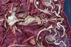 Antique French 18th C Hand Embroidered Silk Velvet Fabric Piece  20  X 16 
