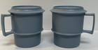 Vintage Tupperware  1312 Coffee Tea Mugs Set Of 2 W   1313 Lids Coasters Blue