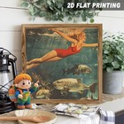 Vintage Underwater Blonde Swimmer Print Framed Living Room Wall Plaque Gift