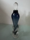 Vintage Blue   Clear Art Glass Perfume Bottle W  Clear Stopper  Twisted Base