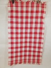Vintage Kitchen Tea Towel  Red   White Large Check  With Fringe  Unused 