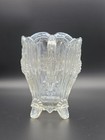 Vtg Mosser Carnival Glass Clear Iridescent Footed Dahlia Pitcher