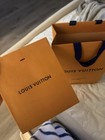 Louis Vuitton Solid Orange Paper Gift Bag Blue Handles With Matching Box