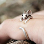 Mouse Hug Adjustable Ring Animal Jewelry Vintage Look Open Adjustable Size