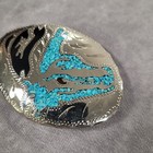 Vintage Turquoise Western Belt Buckle Mens Silver Oval Genuine Turquoise Stone
