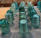 Lot Of Vintage Glass Utility electrical Insulators Aqua Green Clear Mixed Sizes
