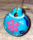 Mexican Talavera Glazed Pottery Clay Hand Painted Teal Flowers Ornament Teal 3 