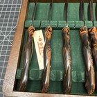 Cutco  1758 Serrated Steak Knife Set 9 Piece Original Box Orange Swirl Handle C3
