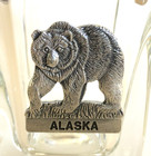 Alaska Shot Glass Pewter Bear Clear Square Glass Round Corners Heavy Barware